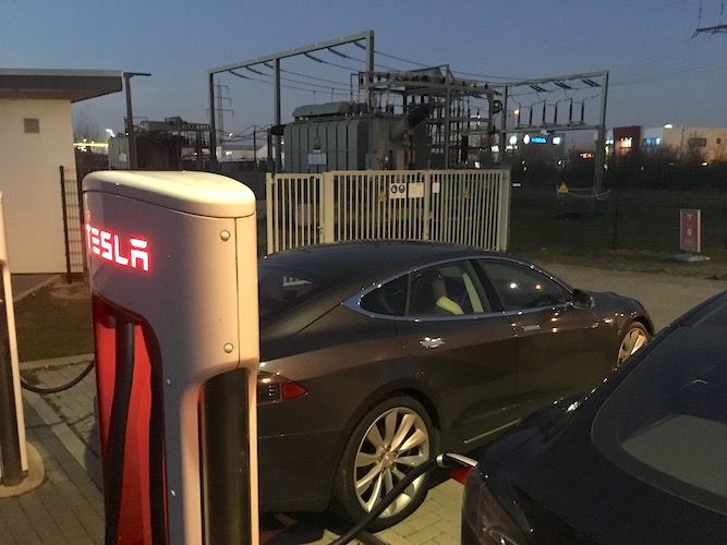 Supercharger Erftstadt in Germany, close to the transformer station